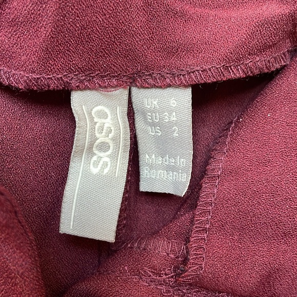 ASOS Paper Bag Waist Pants - Maroon - Size 2 - Picture 4 of 5
